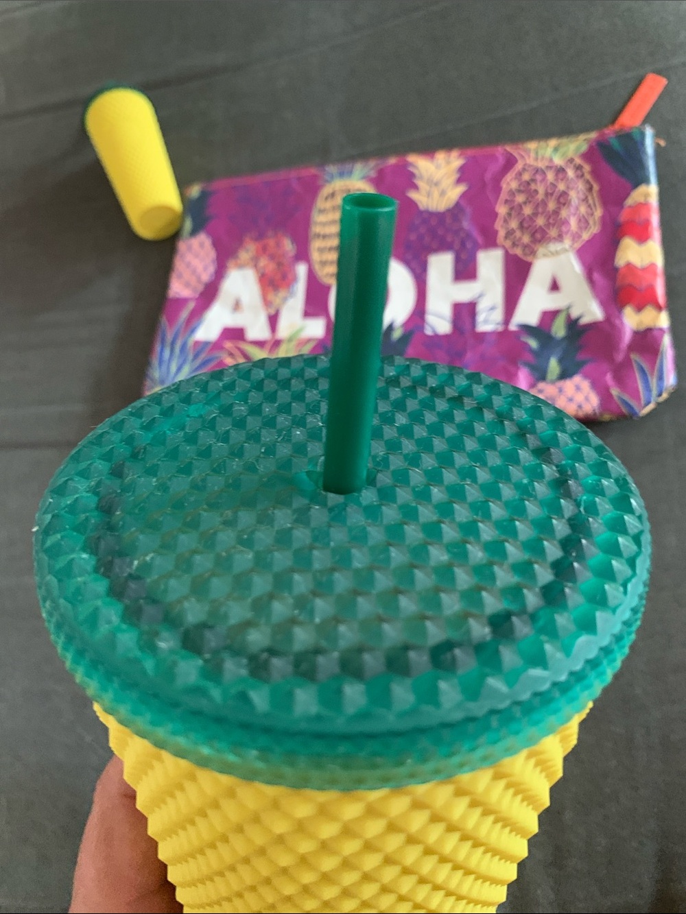 3pc Starbucks Yellow Studded Tumbler with Tropical Aloha Pouch&keychain - Picture 2 of 10